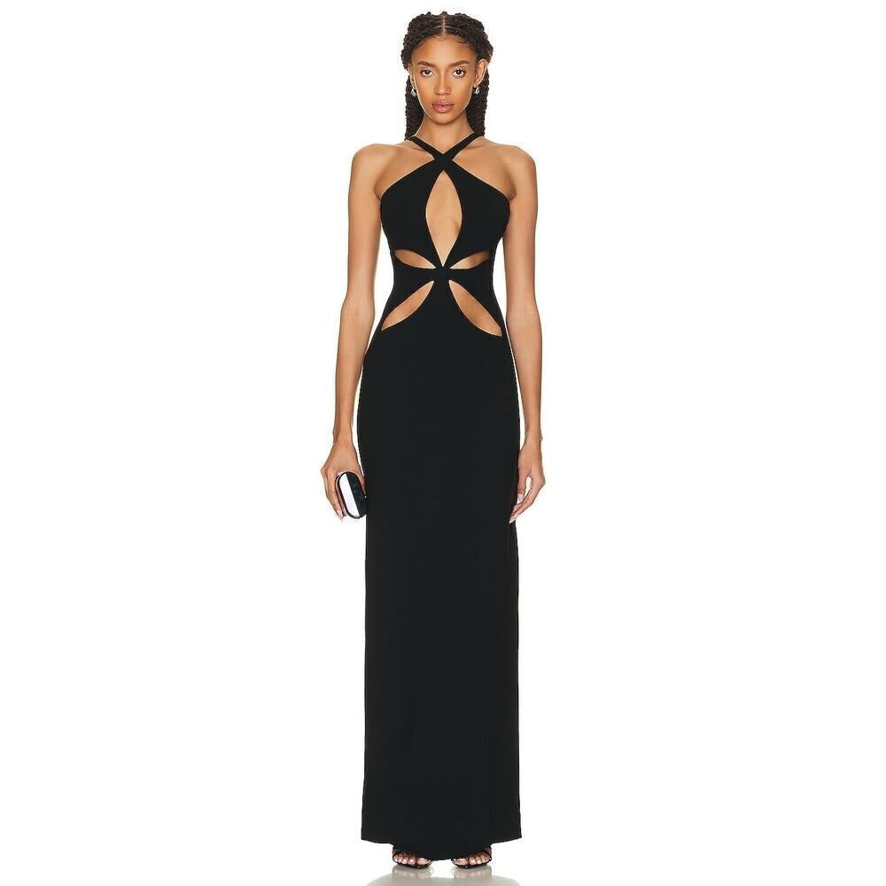 MONOT Cutout Halter Maxi Dress black US8